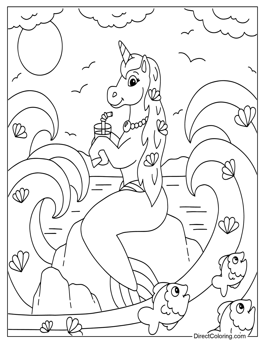 Unicorn mermaid Drinks Juice Coloring Sheet